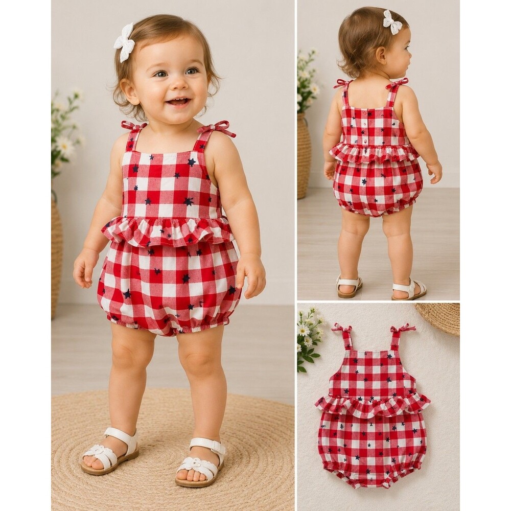 Cat & Jack Patriotic Gingham Bubble Romper 18M ❤️⭐
